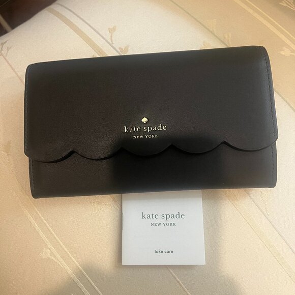 NWT Kate Spade Black Scallop Leather Wallet on Chain - Picture 1 of 11